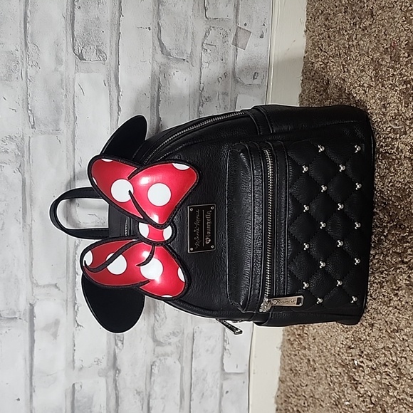 Loungefly Disney Minnie Mouse Bow Faux Leather Mini Backpack - Picture 1 of 11